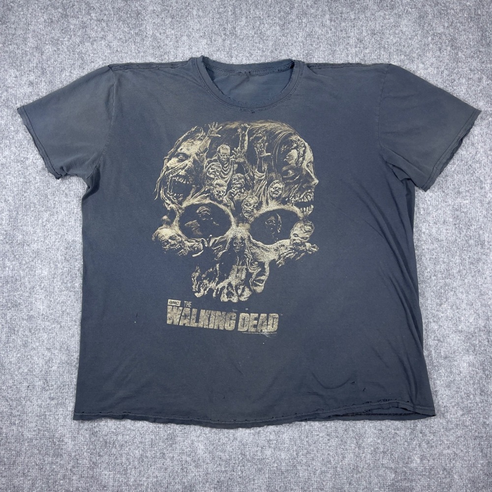 AMC The Walking Dead T-Shirt Mens 2XL Black Distressed Zombie Skull Graphic Tee
